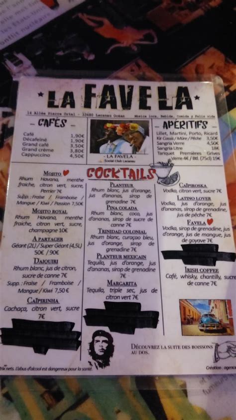 Menu At La Favela Pub Bar Lacanau