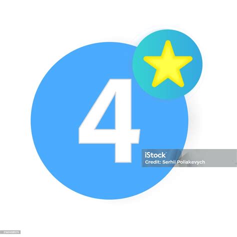 Number Four Badge Blue Circle Yellow Star Vector Icon Stock ...