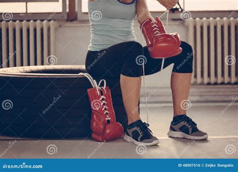 Female Boxer Preparing for Training Stock Photo - Image of defense ...