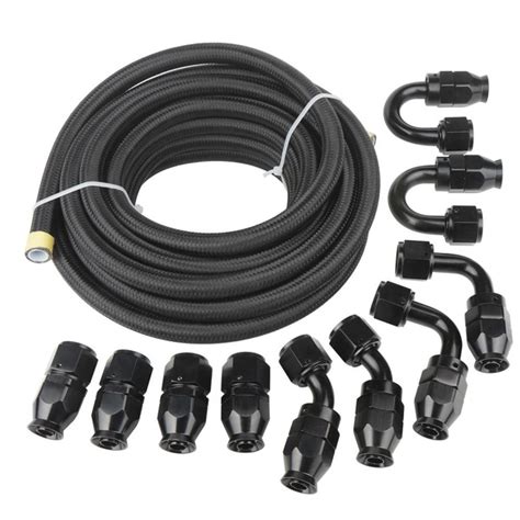 Universal AN4/6/8/10 PTFE Fuel Line Kit 6m/20ft Nylon Stainless Steel Braided PTFE Fuel Hose ...