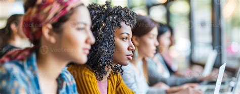 AI generated Virtual coding workshop, learners code on laptops, mentors