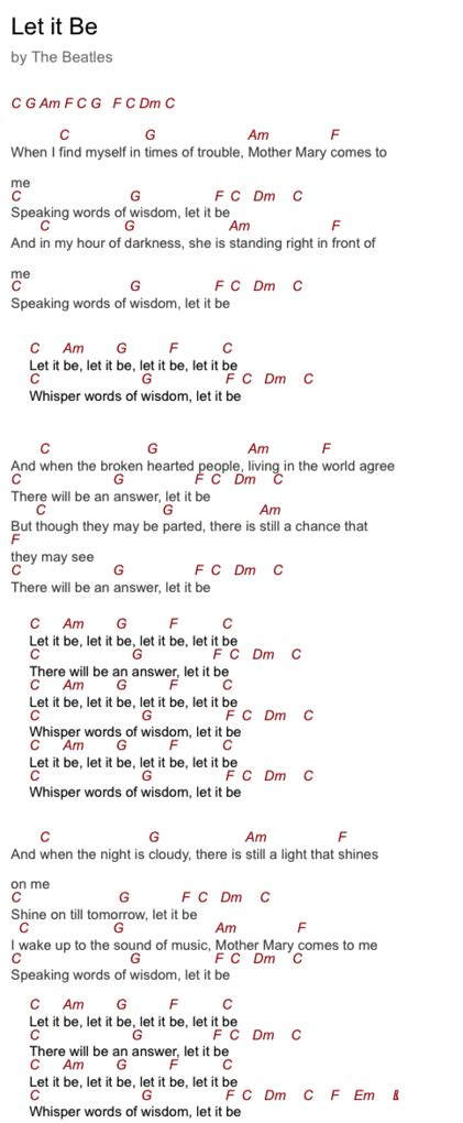 Let It Be Chords Beatles Chords Guitar Chords Ukulele Music Lyrics