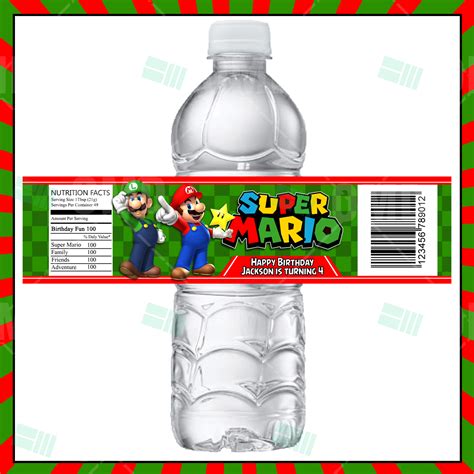 Super Mario Brothers Cartoon Party Bottle Labels Cartoon Invites