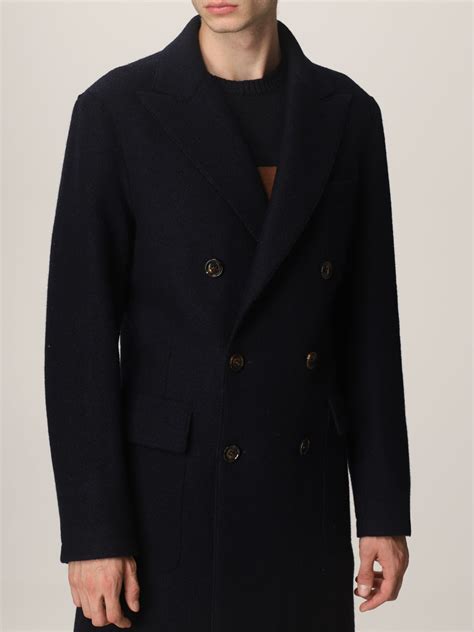 Eleventy Double Breasted Coat In Wool Blue Eleventy Coat D70capb01 Cas24004 Online On