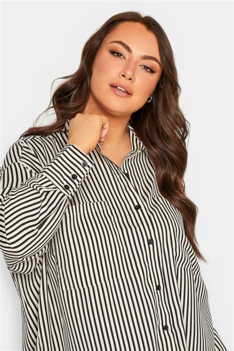 Plus Size Black And Cream Stripe Oversized Boyfriend Shirt Yours Clothing