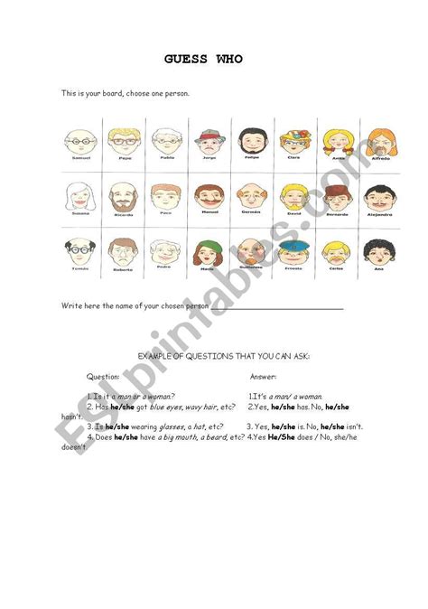 Guess Who Esl Worksheet By Shioneta86