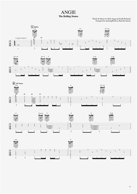 Angie By The Rolling Stones Guitar And Vocals Guitar Pro Tab