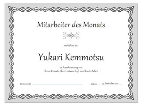 Urkunde Mitarbeiter Des Monats Design Graue Kette