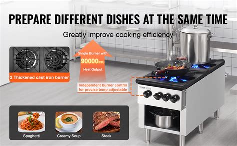 VEVOR Commercial Gas Range Stove 2 Burners Countertop Cooking Hot Plate Kitchen VEVOR US