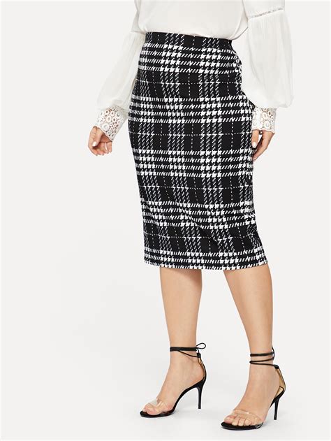 Plus Plaid Print Bodycon Skirt Shein Uk