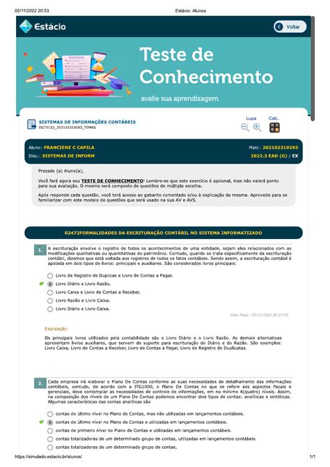 TESTE DE CONHECIMENTO SISTEMA CONTABILIDADE Sistemas de Informações