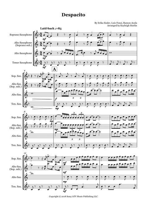 Despacito Arr Kayleigh Huelin Sheet Music Luis Fonsi Daddy