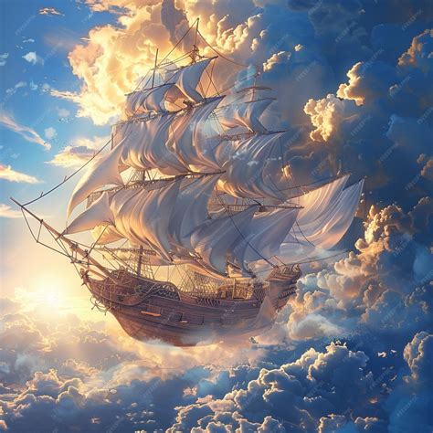 Premium Photo | A ship in the sky with clouds and a sail