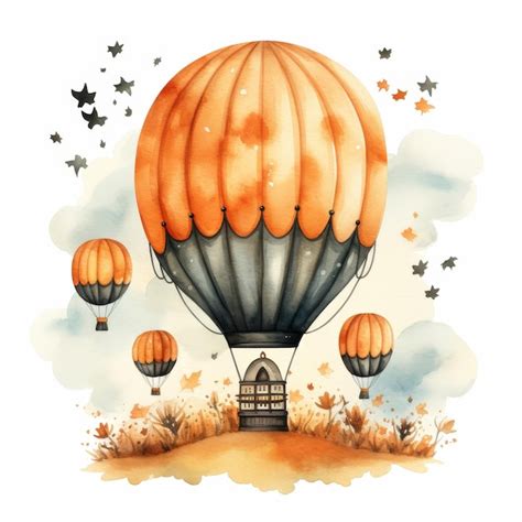 Hot Air Balloon Watercolor Illustration Premium AI Generated Image