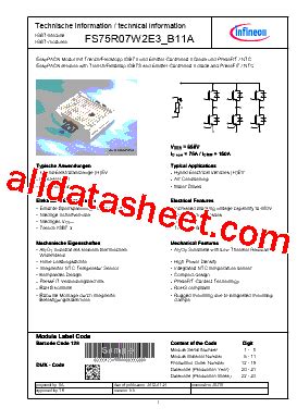 FS75R07W2E3 B11A Datasheet PDF Infineon Technologies AG