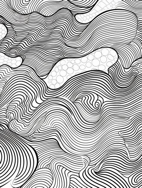 Premium AI Image | a black and white drawing of waves and clouds ...