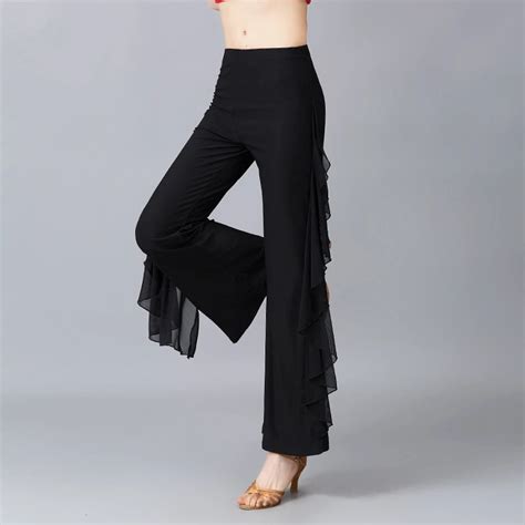 Adult High Waist Loose Pure Black Trousers Ladys Samba Rumba Training Ballroom Latin Dance