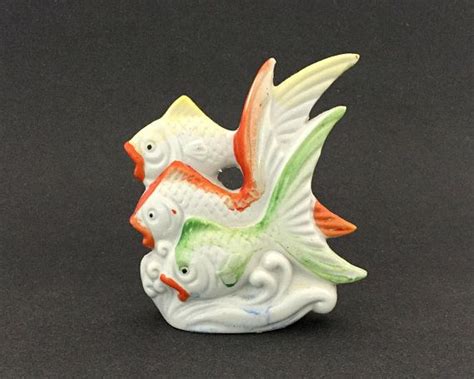 Vintage Ceramic Aquarium Figurine 3 Fish Hand Painted Japan Etsy