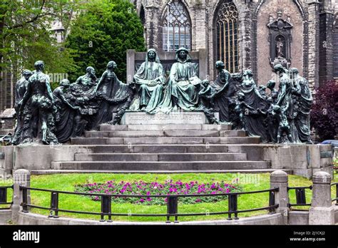 The Statue Of The Van Eyck Brothers In Front Of The Saint Bavo S