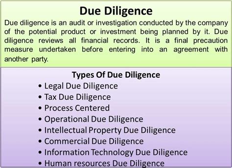 Types of Due Diligence | Economics lessons, Financial life hacks ...