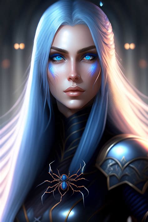 Lexica A Dark Elf Girl With Pale Blue Eyes Holding A Spider Rule Of