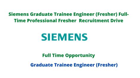 Siemens Careers Entry Level Graduate Trainee Engineer Recruitment Drive