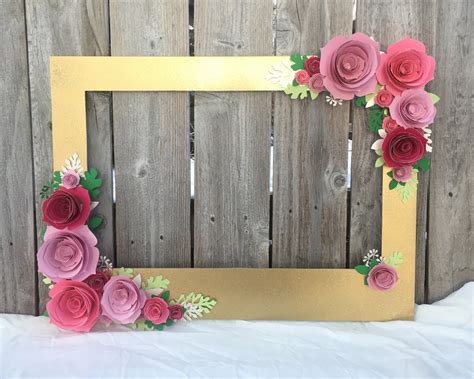 Gold Floral Frame Photo Booth Prop With D Flowers Perfect Etsy