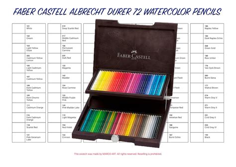 Faber Castell Albrecht Durer 72 Watercolor Pencils Swatch Template DIY ...