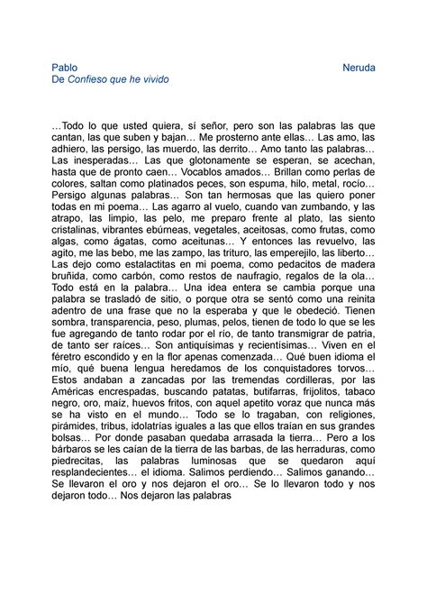 Actividad 1 Español todo Pablo Neruda De Confieso que he vivido