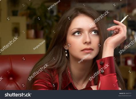 Sexy Green Eyed Brunette Red Smoking Stock Photo Shutterstock