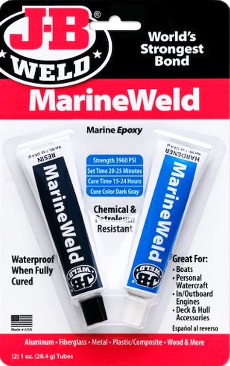 J B Weld Marineweld Marine Epoxy 2 Part Glue Metal Fiberglass Wood Plastic Aluminum Waterproof