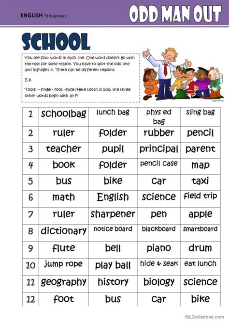 Odd One Out School English Esl Worksheets Pdf And Doc