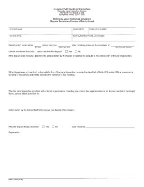 Fillable Online Isbe State Il Homeless Dispute Resolution Process Form