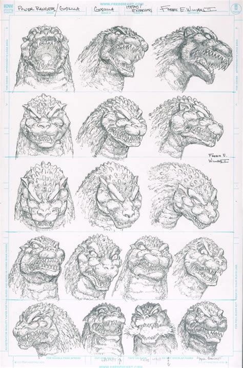 GODZILLA vs POWER RANGERS GODZILLA Heads (Pencil Study) 11x17 - Freddie ...