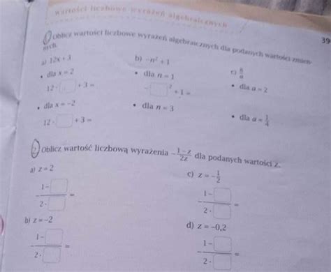 dia x 2 oblicz wartości liczbowe wyrazeń algebraicznych dla podanych