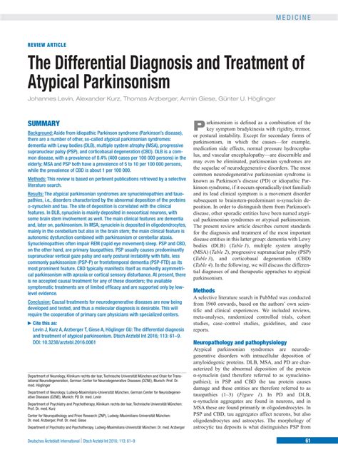 (PDF) The Differential Diagnosis and Treatment of Atypical Parkinsonism