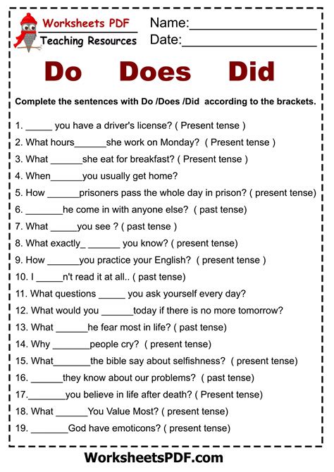 Auxiliary Verbs Did, Didnt, Do, Does, Dont, Doesnt Esl, 57% OFF