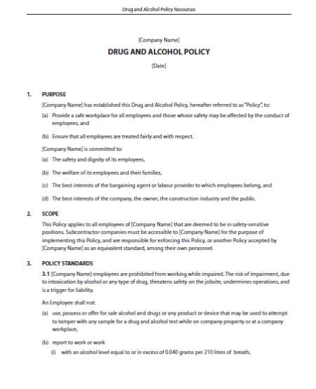 Drug And Alcohol Policy Template For Small Businesses 30 Professional Templates Template Sumo