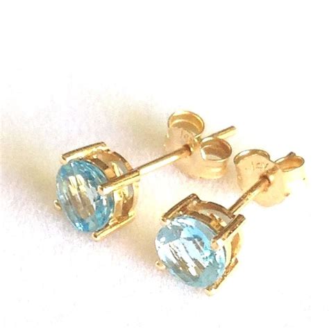 Genuine Blue Topaz Stud Earrings 90cttw 5mm 14k Yellow Gold 360