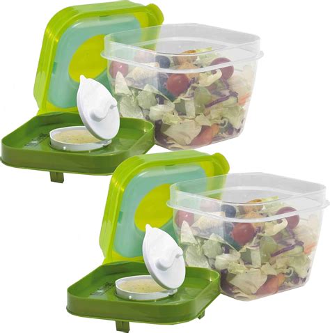 Fit And Fresh Salad Shaker Reusable Plastic Container With Dressing Dispenser And