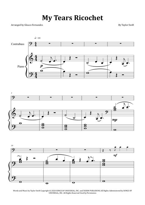 My Tears Ricochet Arr Glauco Fernandes By Taylor Swift Sheet Music