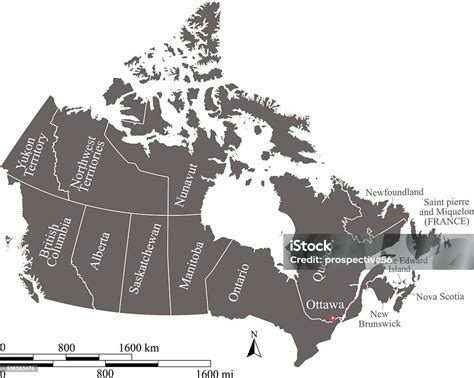 Canada Map Vector Outline With Scales And Provinces And Territories ...