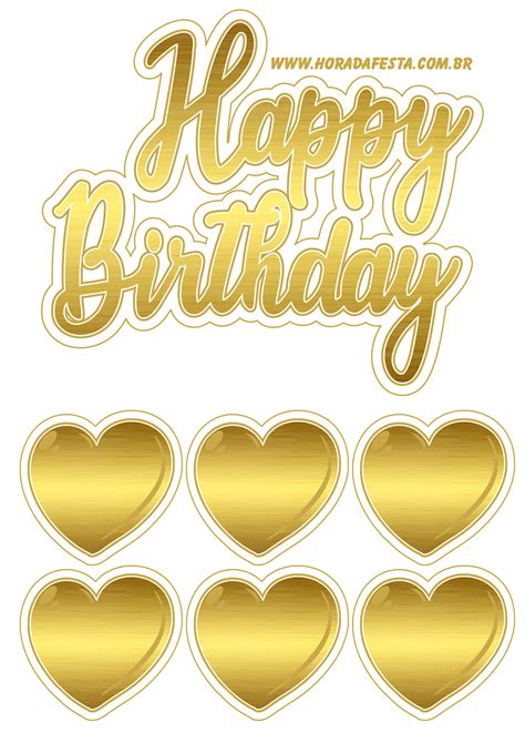 Happy Birthday Dourado Png Plaquinha Para Bolo Topo De Bolo Festa