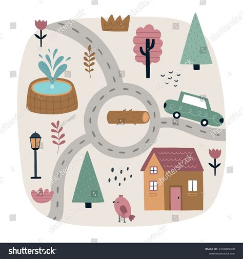 Stylized Cartoon Map City Handdrawn Cute Stock Vector (Royalty Free