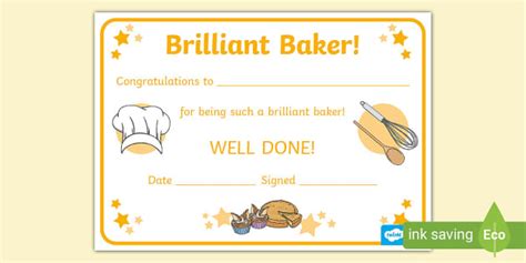 Brilliant Baker Certificate Star Baker Teacher Made