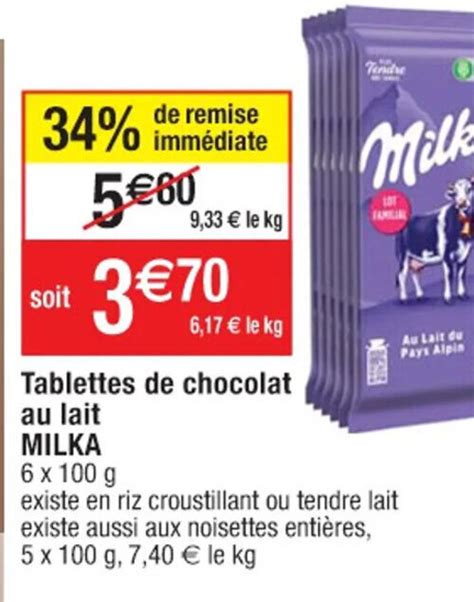 Promo Tablettes De Chocolat Au Lait Milka Chez Cora