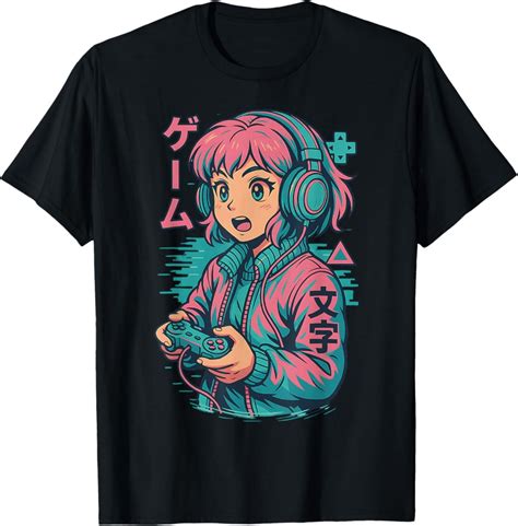 Hot Trending Vaporwave Gamer Girl Japanese Art Anime Manga Graphic T Shirt Vintage Tee Birthday