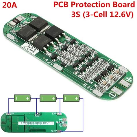 Li Ion 18650 BMS Charger PCB Prot Board 3S 12 6V 20A