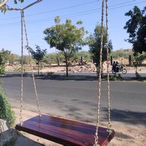 Wooden Carved Jhula Seat With Brass Hooks And Brass Chains Carved Swing