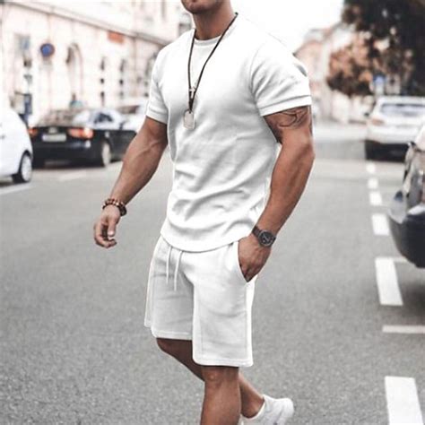 Men S T Shirt Suits Tracksuit Tennis Shirt Shorts And T Shirt Set Solid